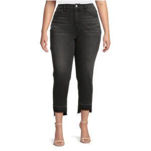 Terra & Sky Women's Size 26W Plus Size Step Hem Straight Leg Jeans Black Wash